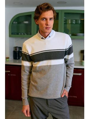 Erkek Sıfır Yaka Kazak Triko Petek Örgü Desenli Klasik Kalıp - 5244C