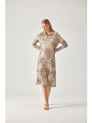 Pamuk & Pamuk Leopar Siyah Desenli Viskon Kadın Gecelik