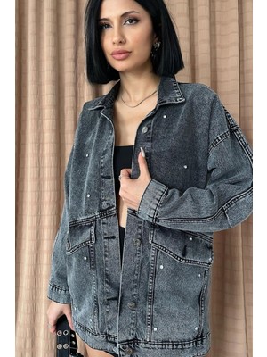 Siyah Taşlı Kot Ceket