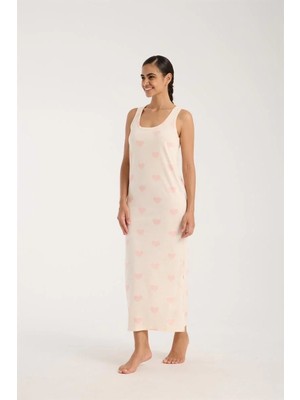 Marsilyan Kadın Kalın Askılı Yırtmaçlı Uzun Pudra Gecelik