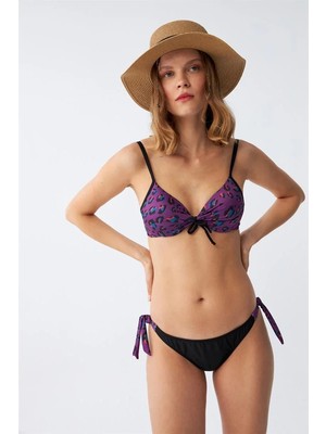 Marsilyan Kadın Yandan Bağlamalı Yarım Destekli Fiyonklu Alt Üst Bikini Takım Mor