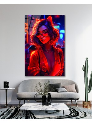 Marsilyan Tilki Kulaklı Kadın Cam Tablo