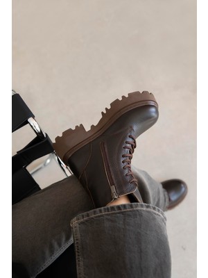 Straswans Miles Kadın Hakiki  Deri Postal  Bot Kahve