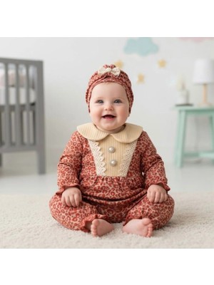 GENYBABY Geny Baby Leoparlı Mevsimlik Tulum Bandana Hediyeli 2'li Kombin