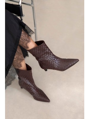 Straswans Zoey Kadın Örgü Detay Deri Bot Bordo