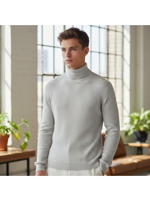 Mandala Tekstil Erkek Fitilli Yarım Boğazlı Kazak