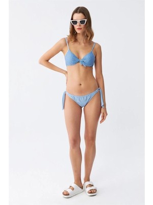Marsilyan Kadın Yandan Bağlamalı Yarım Destekli Fiyonklu Alt Üst Bikini Takım Buz Mavisi