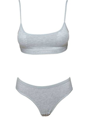 Marsilyan Pedli Ip Askılı Yarım Atlet Büstiyer Külot Takım Gri