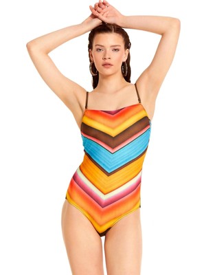 Argento Hızlı Kuruma Korseli Straplez Mayo Desenli