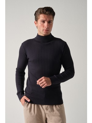 Mandala Tekstil Erkek Fitilli Yarım Boğazlı Kazak