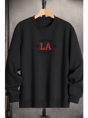 EYDAMOON Unisex Kışlık Pamuklu California Los Angeles Baskılı Regular Bisiklet Yaka Sweatshirt