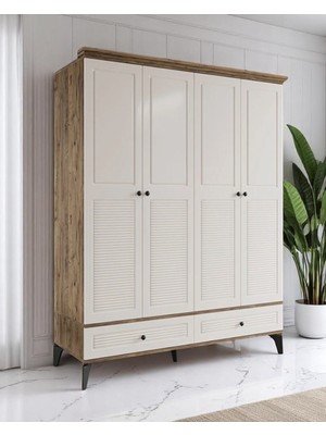 Miracool Panjur Fix 4 Kapılı Dolap / %100 Mdf / Çam-Aytaşı