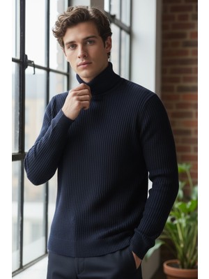 Mandala Tekstil Balıkçı Yaka Fitilli Erkek Triko Kazak