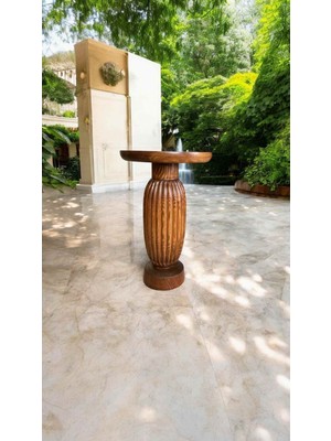 Doğal Ahşap Sehpa Tekli Mantar Tasarım Yan Sehpa Açık Ceviz