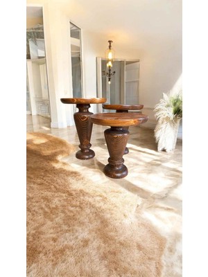 Açık Ceviz Renk 3’lü Ahşap Yan Sehpa Takımı  Mantar Form