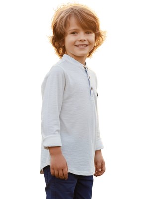 Fancy Kids Antalya Erkek Çocuk Ekru Hakim Yaka Sweatshirt Ahşap Düğme Detaylı %100 Pamuk