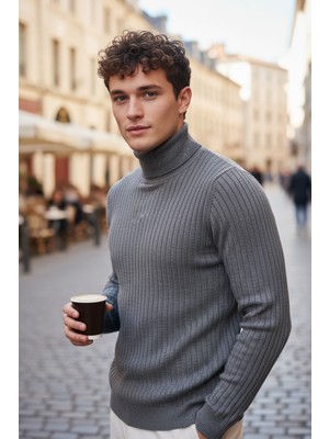 Mandala Tekstil Balıkçı Yaka Fitilli Erkek Triko Kazak