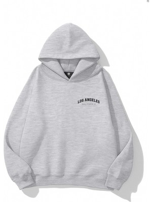 EYDAMOON Kadın Kışlık Pamuklu Minimal Los Angeles Baskılı Regular Kapüşonlu Sweatshirt