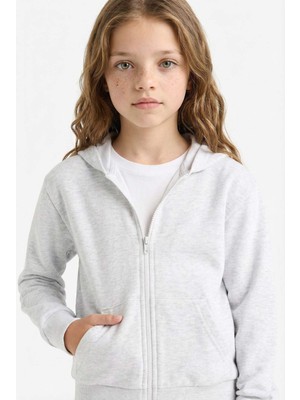 DeFacto Kız Çocuk Basic Düz Kapüşonlu Okul Fermuarlı Sweatshirt C8110A825AU