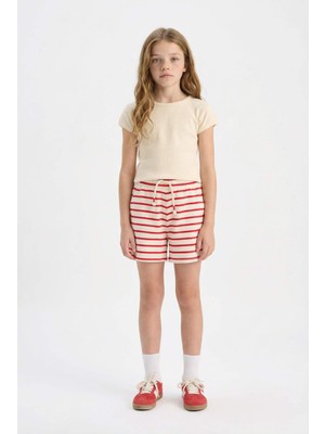 DeFacto Beli Lastikli Çizgili Şort Kız Çocuk A2466A825HS