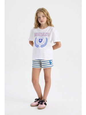 DeFacto Kız Çocuk Beli Lastikli Çizgili Şort A2466A825HS