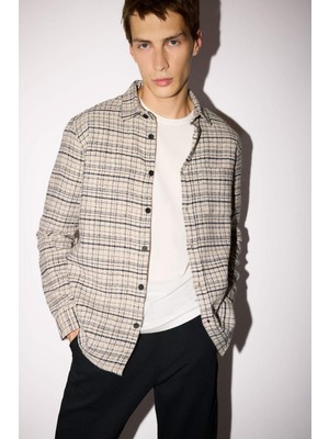 DeFacto Regular Fit Polo Yaka Flanel Uzun Kollu Gömlek E8191AX25WN