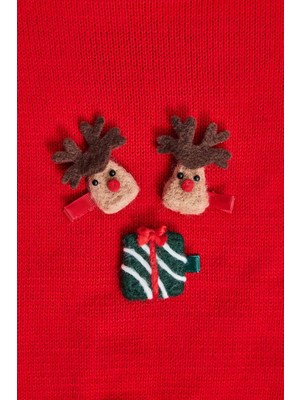 DeFacto Kız Çocuk Yılbaşı Geyik Temalı 3'lü Çıtçıtlı Toka F7062AXNS