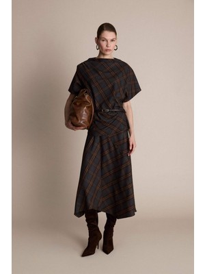 DeFacto Kalem Kareli Normal Bel Midi Etek G6127AX25WN