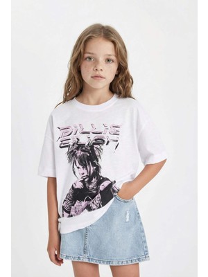 DeFacto Kız Çocuk Billie Eilish Relax Fit Bisiklet Yaka Kısa Kollu Tişört C9429A824HS