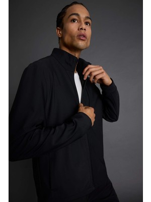DeFacto Erkek Standart Fit Siyah Dik Yaka Fermuarlı Sweatshirt Ekstra Rahatlık F7635AX25AU