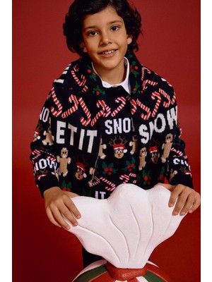 DeFacto Yılbaşı Temalı Bisiklet Yaka Triko Kazak Erkek Çocuk F9234A825CW