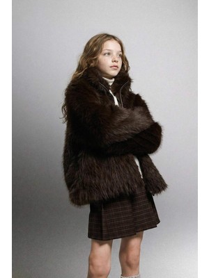 DeFacto Dik Yaka Fermuarlı Suni Kürk Mont Kız Çocuk G2763A825WN