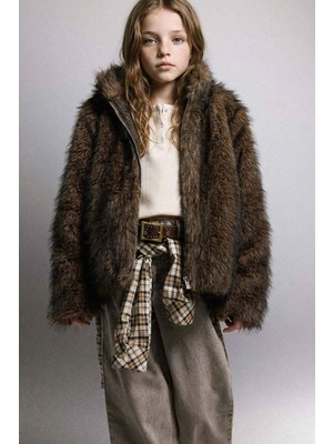 DeFacto Dik Yaka Fermuarlı Suni Kürk Mont Kız Çocuk G2763A825WN