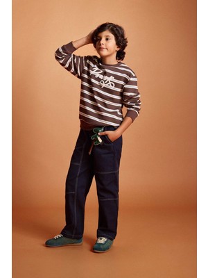 DeFacto 2'li Takım Çizgili Sweatshirt Jean Pantolon Erkek Çocuk G4682A825WN