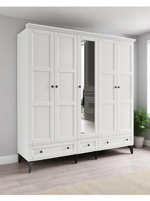 Miracool Karin Beyaz 5 Kapılı Dolap / Gardrop / %100 Mdf