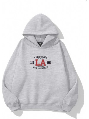 EYDAMOON Unisex Kışlık California Los Angeles Baskılı Regular Pamuklu Kapüşonlu Sweatshirt
