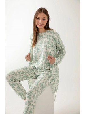 Pamuk & Pamuk Yeşil Renk Desenli Yumoş Kadın Sabahlık