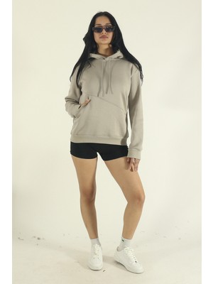 EYDAMOON Kadın Kışlık Pamuklu Puf Kumaş Yandan Cepli Kapüşonlu Sweatshirt