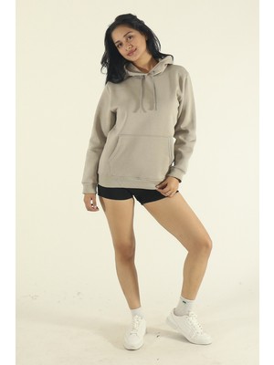 EYDAMOON Kadın Taş Kışlık Pamuklu Puf Kumaş Kanguru Cepli Kapüşonlu Sweatshirt