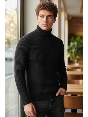 Mandala Tekstil Balıkçı Yaka Fitilli Erkek Triko Kazak