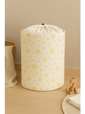 HomyJRs Yıldız Desenli Ağzı Büzgülü Çok Amaçlı Oyuncak Saklama Kirli Sepeti Katlanabilir Düzenleyici 37X40