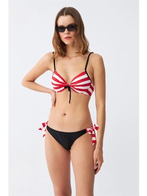 Marsilyan Kadın Yandan Bağlamalı Yarım Destekli Fiyonklu Alt Üst Bikini Takım Kırmızı