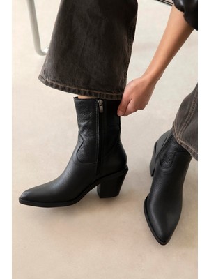 Straswans Cameron Kadın  Hakiki  Deri  Topuklu   Bot Siyah