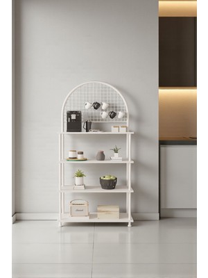 Mobitopya Çevir Kur Beyaz Bd, 4 Raflı Kahve Köşesi Dolabı, Mutfak Standı, Mutfak Düzenleyici 71*170*35 cm