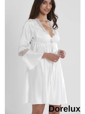 Dorelux Saten Gecelik Sabahlık Pijama Takım Şort Takım 6'lı Gelin Çeyiz Seti 1002