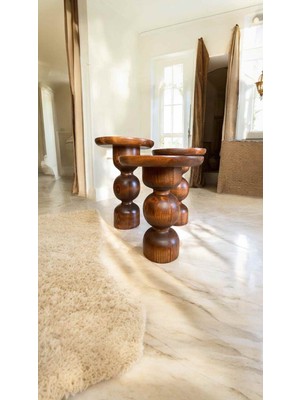 Zigon Açık Ceviz Renkli Ahşap 3’lü Mantar Sehpa