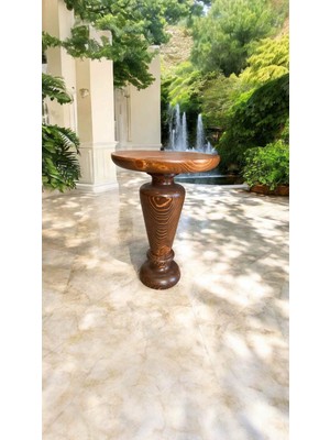 Tekli Mantar Yan Sehpa Açık Ceviz Renk Doğal Ahşap Sehpa