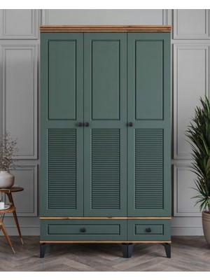 Miracool Panjur Fix 3 Kapılı Dolap / %100 Mdf / Çam-Yeşil