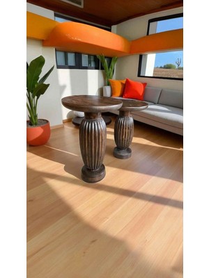 Ahşap Yan Sehpa Takımı Ceviz Renk 2’li Sehpa Seti