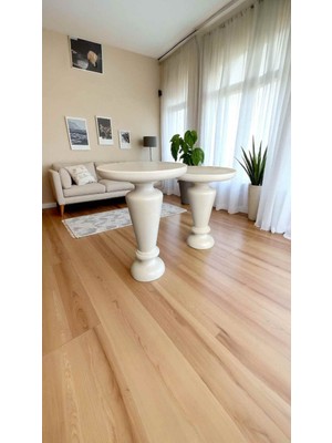 Beyaz Renk Ahşap Mantar Sehpa Takımı 2’li Yan Sehpa Seti